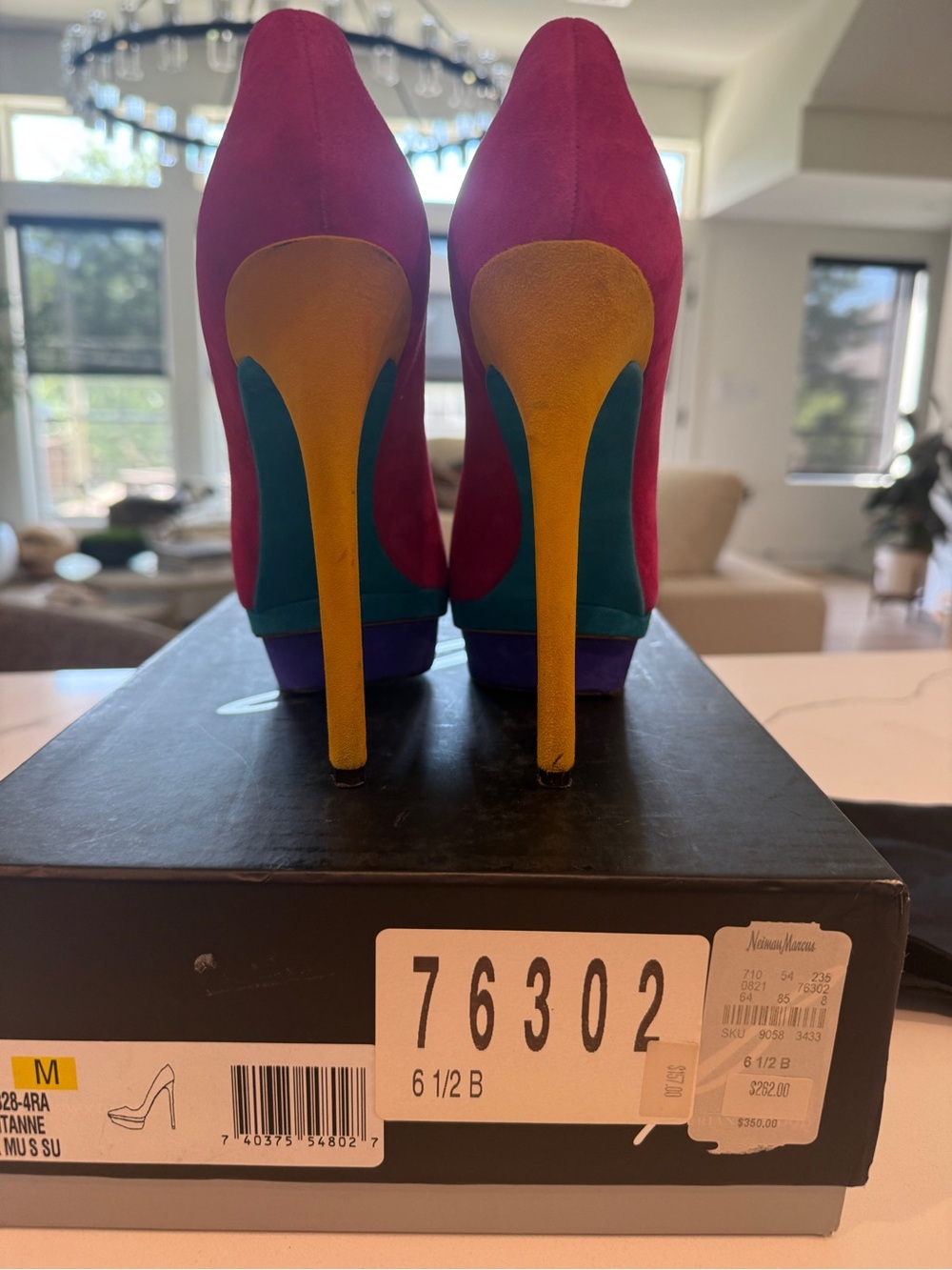 Brian Atwood Fontanne Multi Colorblock Suede Platform Pump - Picture 5 of 7